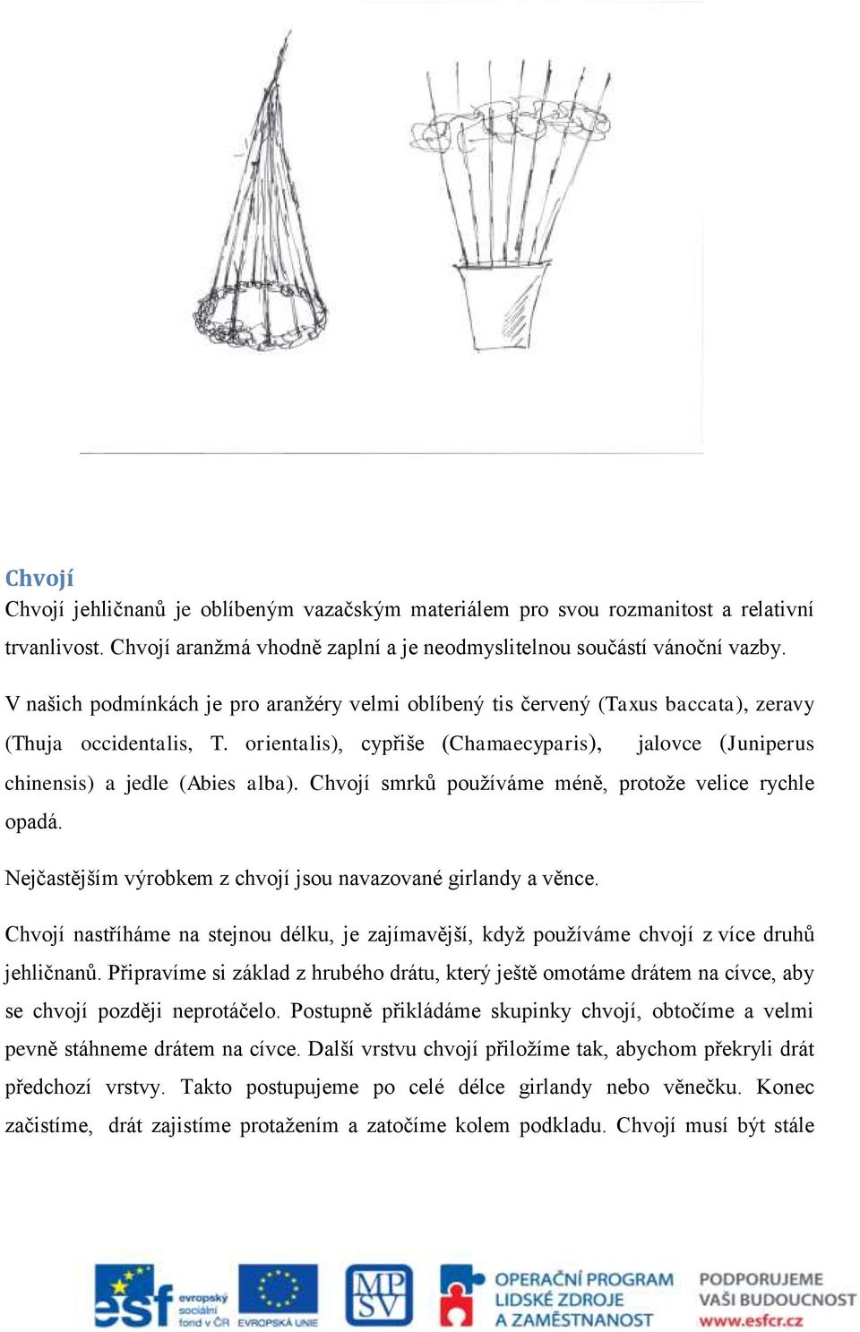 Chvojí smrků používáme méně, protože velice rychle opadá. Nejčastějším výrobkem z chvojí jsou navazované girlandy a věnce.