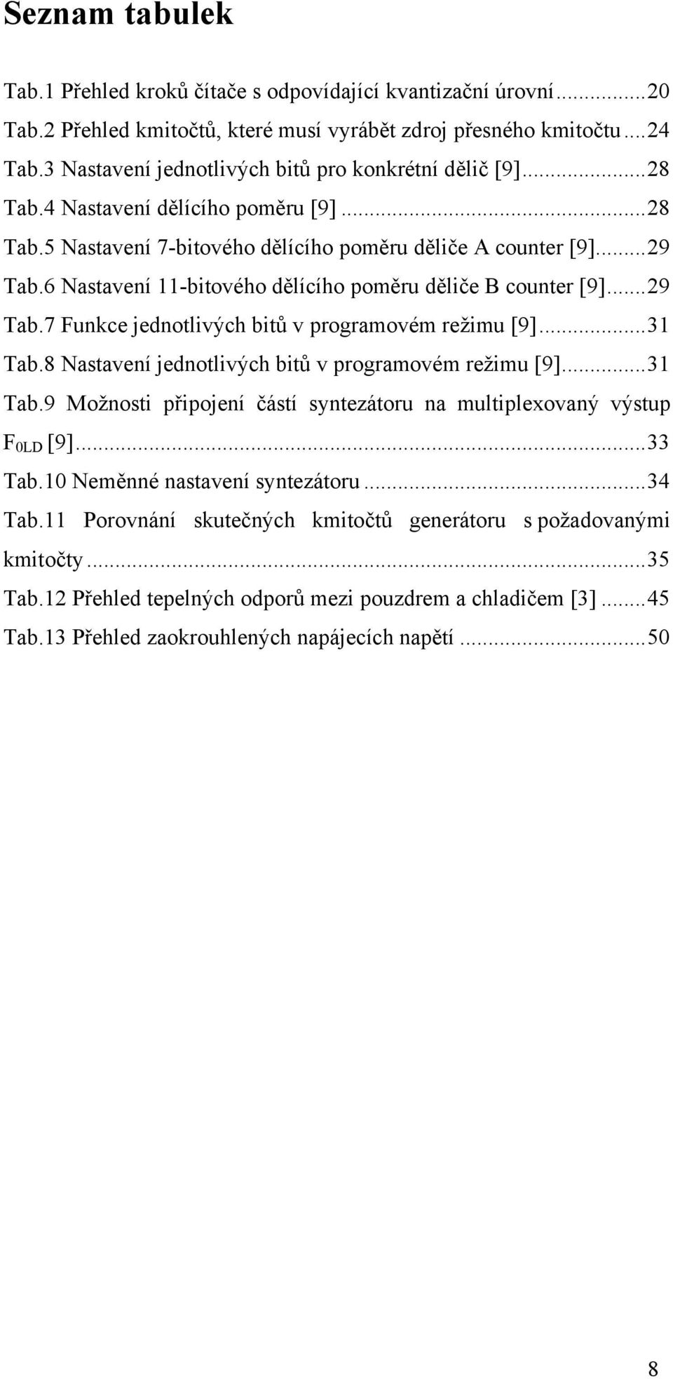 6 Nastavení 11-bitového dělícího poměru děliče B counter [9]...29 Tab.7 Funkce jednotlivých bitů v programovém režimu [9]...31 Tab.