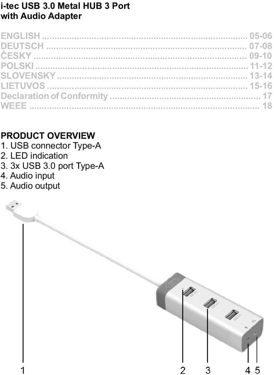 .. 15-16 Declaration of Conformity... 17 WEEE... 18 PRODUCT OVERVIEW 1.