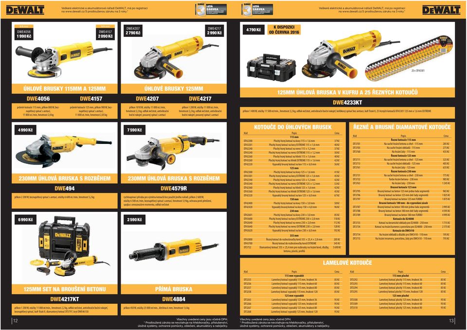 /min, hmotnost 2,05 kg ÚHLOVÉ BRUSKY 125MM DWE4207 příkon 1010 W, otáčky 11 000 ot.