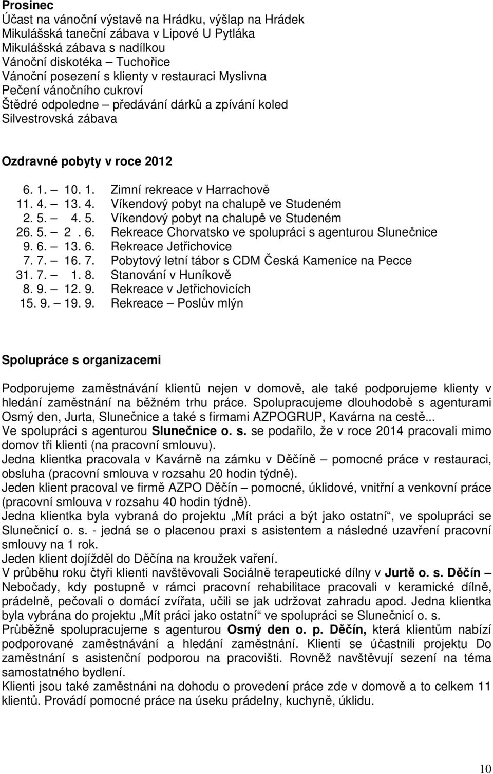 13. 4. Víkendový pobyt na chalupě ve Studeném 2. 5. 4. 5. Víkendový pobyt na chalupě ve Studeném 26. 5. 2. 6. Rekreace Chorvatsko ve spolupráci s agenturou Slunečnice 9. 6. 13. 6. Rekreace Jetřichovice 7.