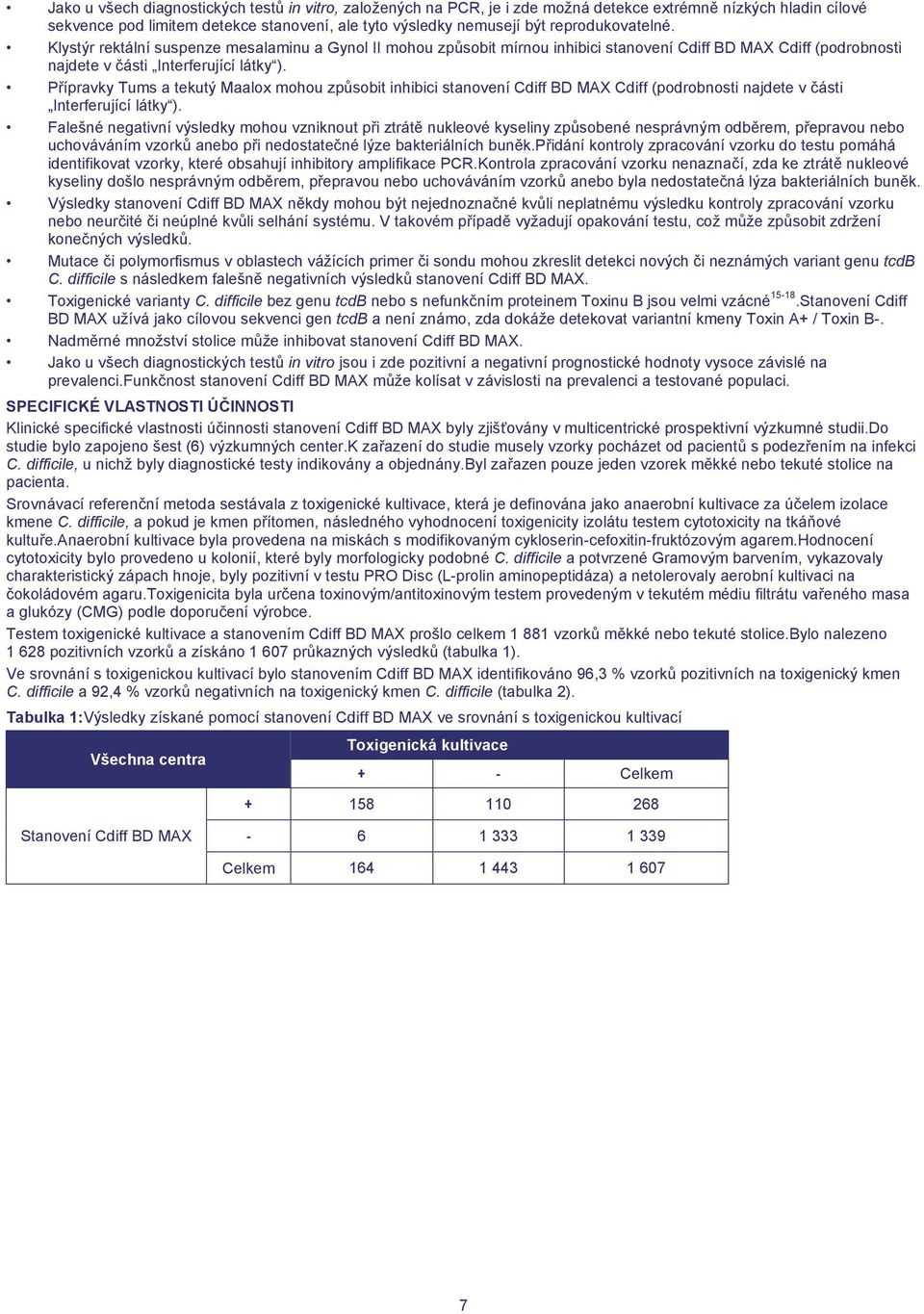 Přípravky Tums a tekutý Maalox mohou způsobit inhibici stanovení Cdiff BD MAX Cdiff (podrobnosti najdete v části Interferující látky ).