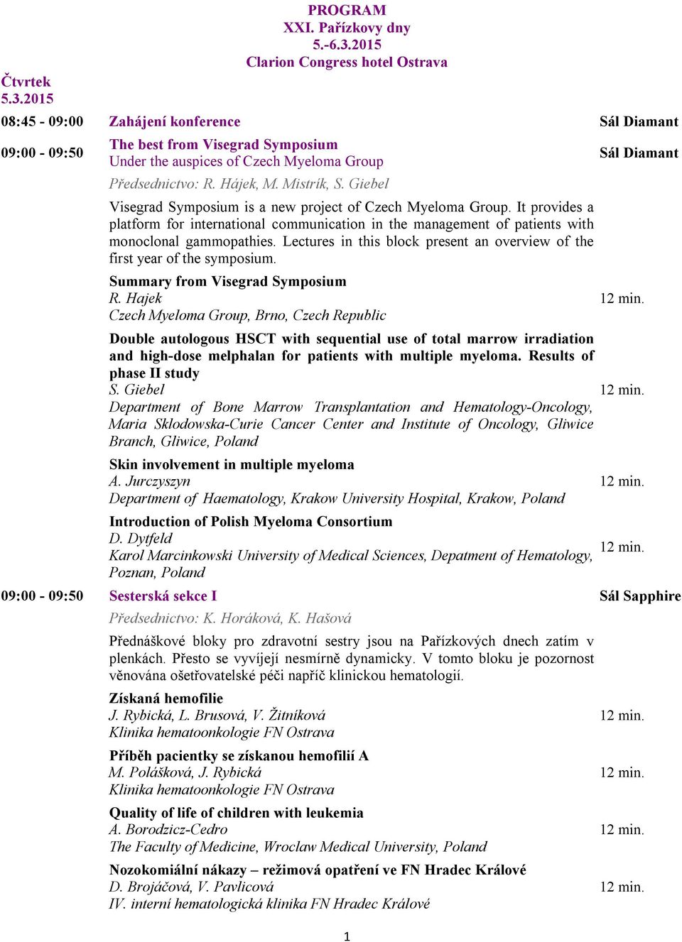 Lectures in this block present an overview of the first year of the symposium. Summary from Visegrad Symposium R.