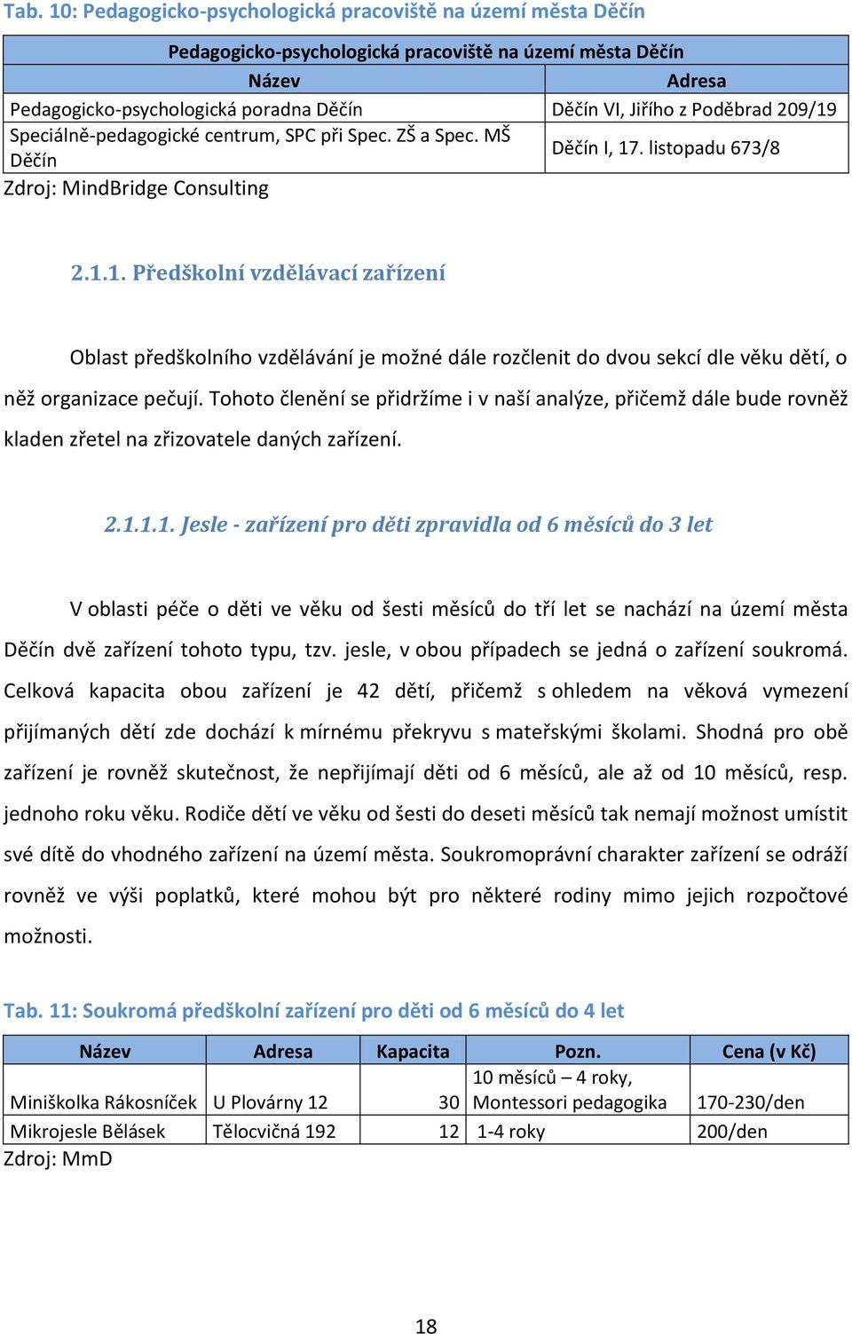 Tohoto členění se přidržíme i v naší analýze, přičemž dále bude rovněž kladen zřetel na zřizovatele daných zařízení. 2.1.