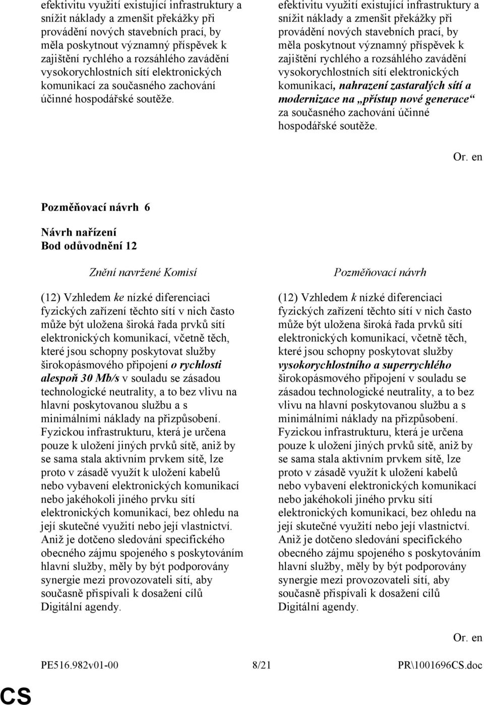 zavádění vysokorychlostních sítí elektronických komunikací, nahrazení zastaralých sítí a modernizace na přístup nové generace za současného zachování účinné hospodářské soutěže.