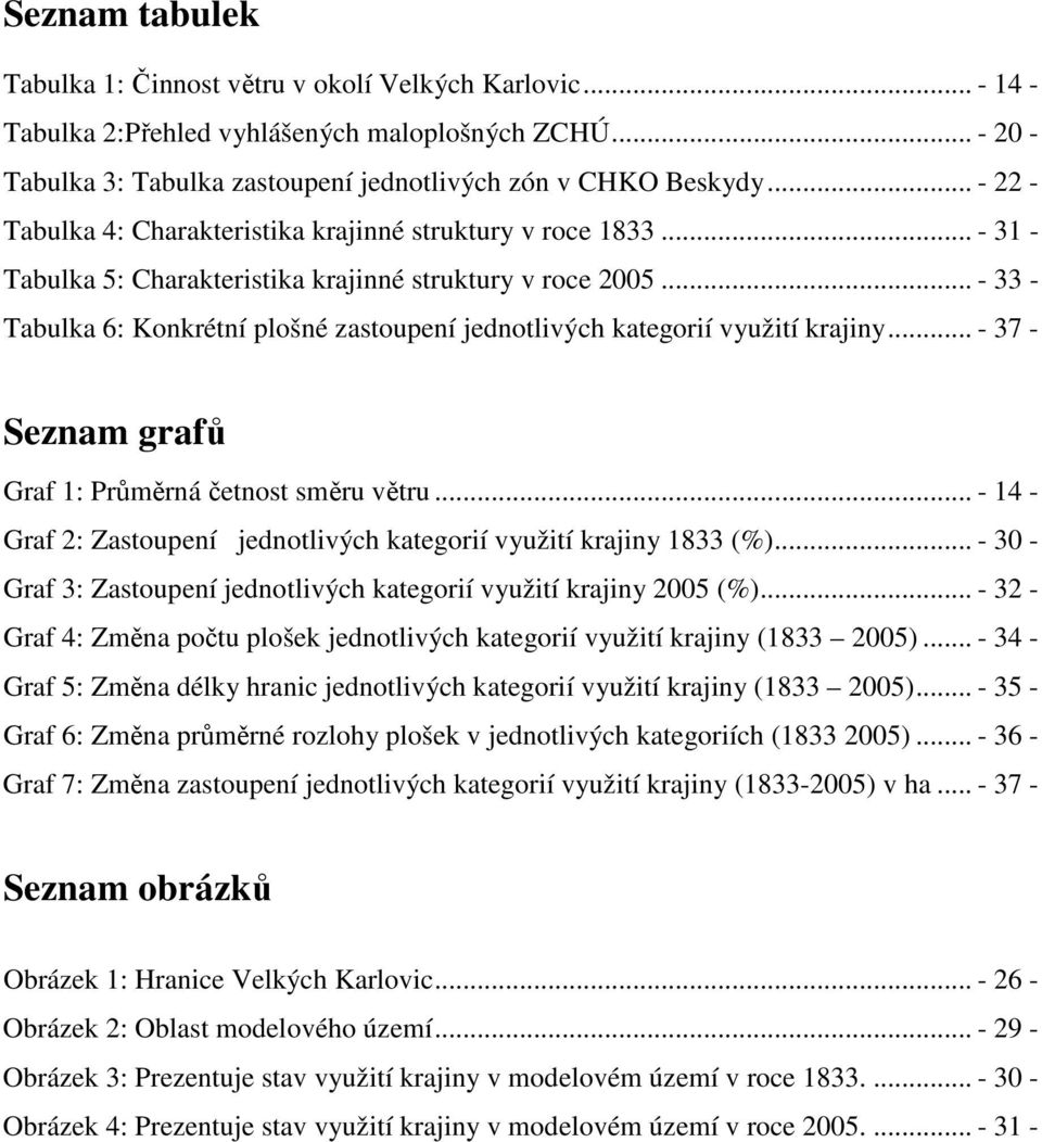 .. - 33 - Tabulka 6: Konkrétní plošné zastoupení jednotlivých kategorií využití krajiny... - 37 - Seznam grafů Graf 1: Průměrná četnost směru větru.