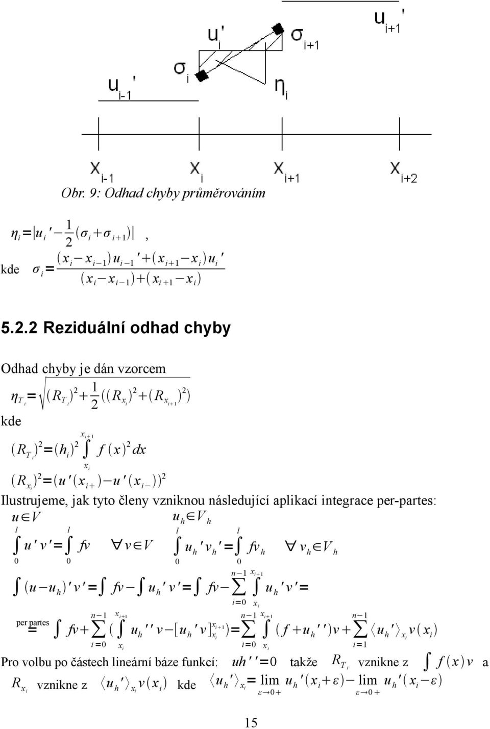 aplikací integrace per-partes: u V u h V h l 0 u' v'= 0 l fv v V l 0 u h ' v h ' = l 0 fv h v h V h 1 u u h ' v' = fv u h ' v'= fv u h ' v'= n 1 i=0 xi n 1 1 n 1 1 n