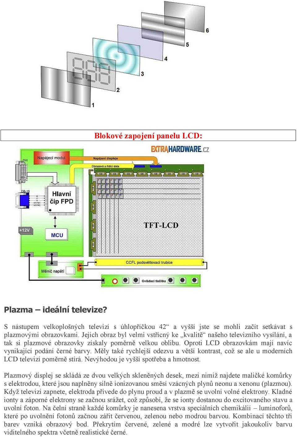 Měly také rychlejší odezvu a větší kontrast, což se ale u moderních LCD televizí poměrně stírá. Nevýhodou je vyšší spotřeba a hmotnost.