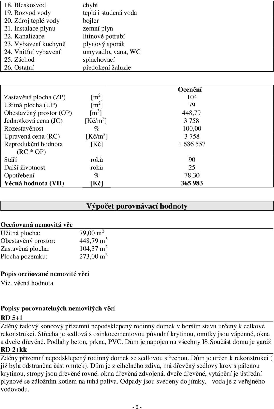 Ostatní předokení žaluzie Ocenění Zastavěná plocha (ZP) [m 2 ] 104 Užitná plocha (UP) [m 2 ] 79 Obestavěný prostor (OP) [m 3 ] 448,79 Jednotková cena (JC) [Kč/m 3 ] 3 758 Rozestavěnost % 100,00