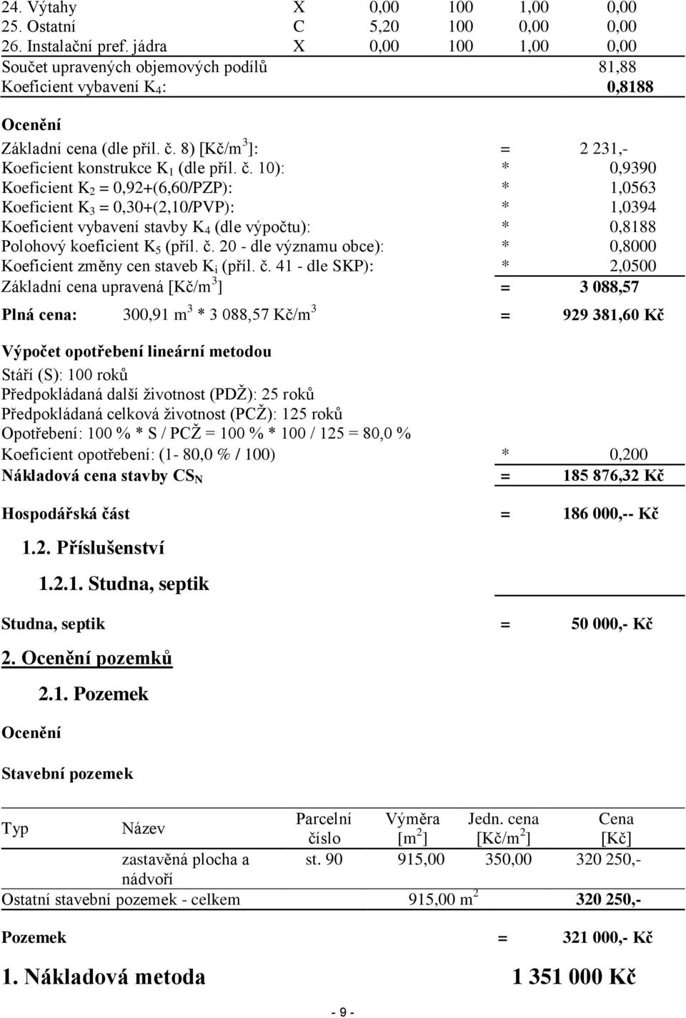 č. 10): * 0,9390 Koeficient K 2 = 0,92+(6,60/PZP): * 1,0563 Koeficient K 3 = 0,30+(2,10/PVP): * 1,0394 Koeficient vybavení stavby K 4 (dle výpočtu): * 0,8188 Polohový koeficient K 5 (příl. č.