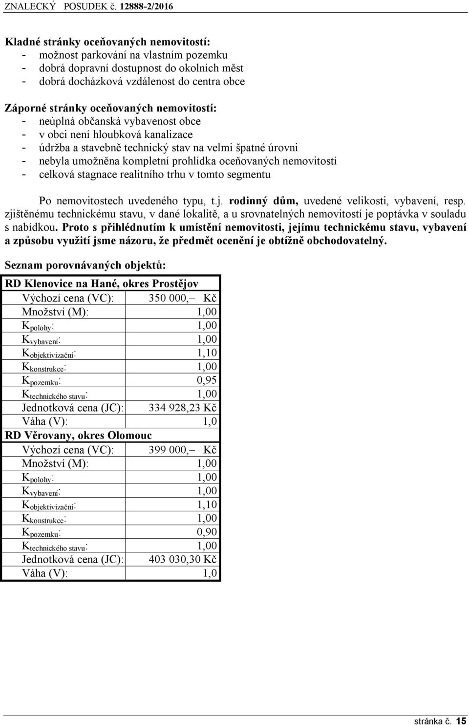 nemovitostí - celková stagnace realitního trhu v tomto segmentu Po nemovitostech uvedeného typu, t.j. rodinný dům, uvedené velikosti, vybavení, resp.