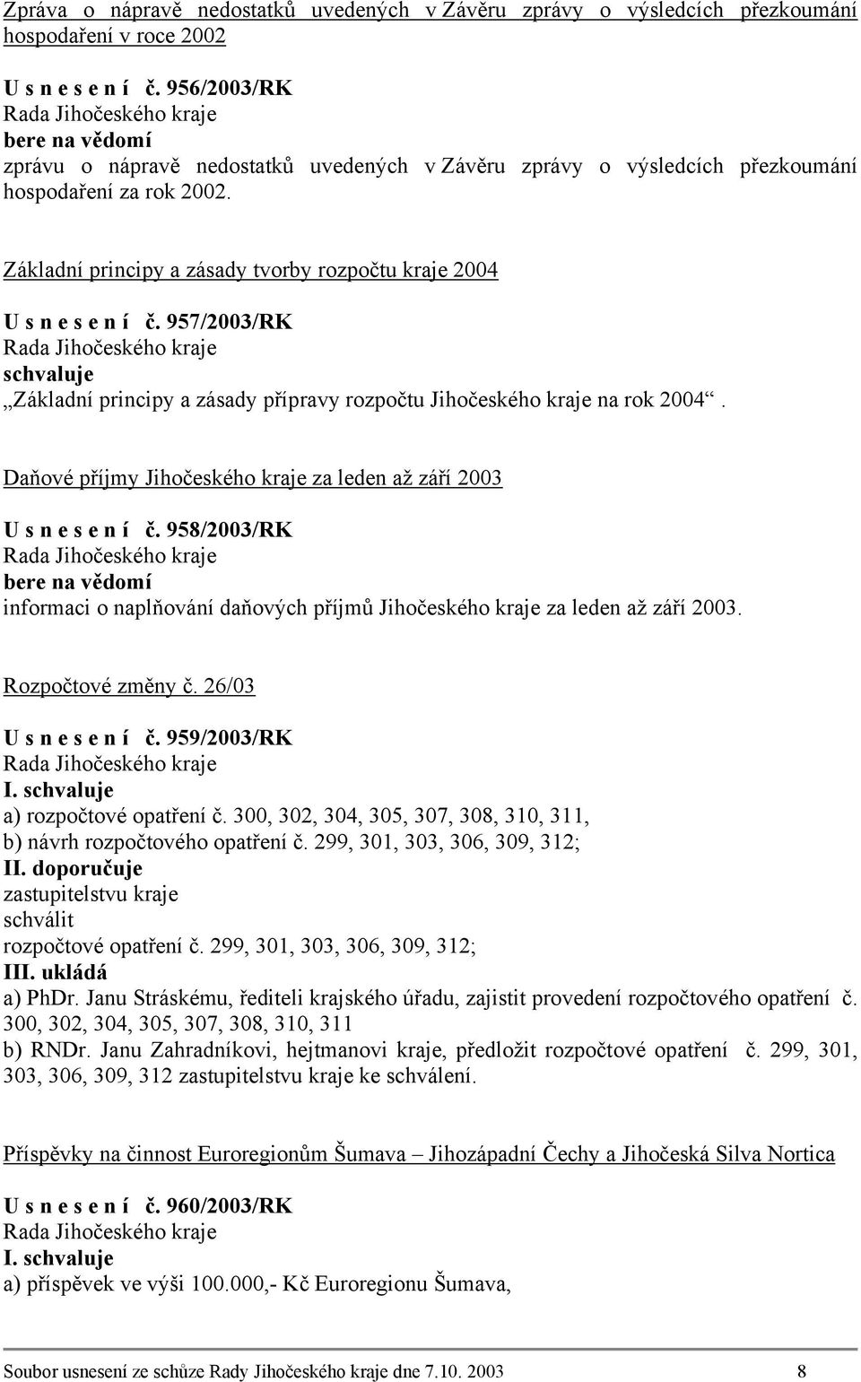 Základní principy a zásady tvorby rozpočtu kraje 2004 U s n e s e n í č. 957/2003/RK Základní principy a zásady přípravy rozpočtu Jihočeského kraje na rok 2004.