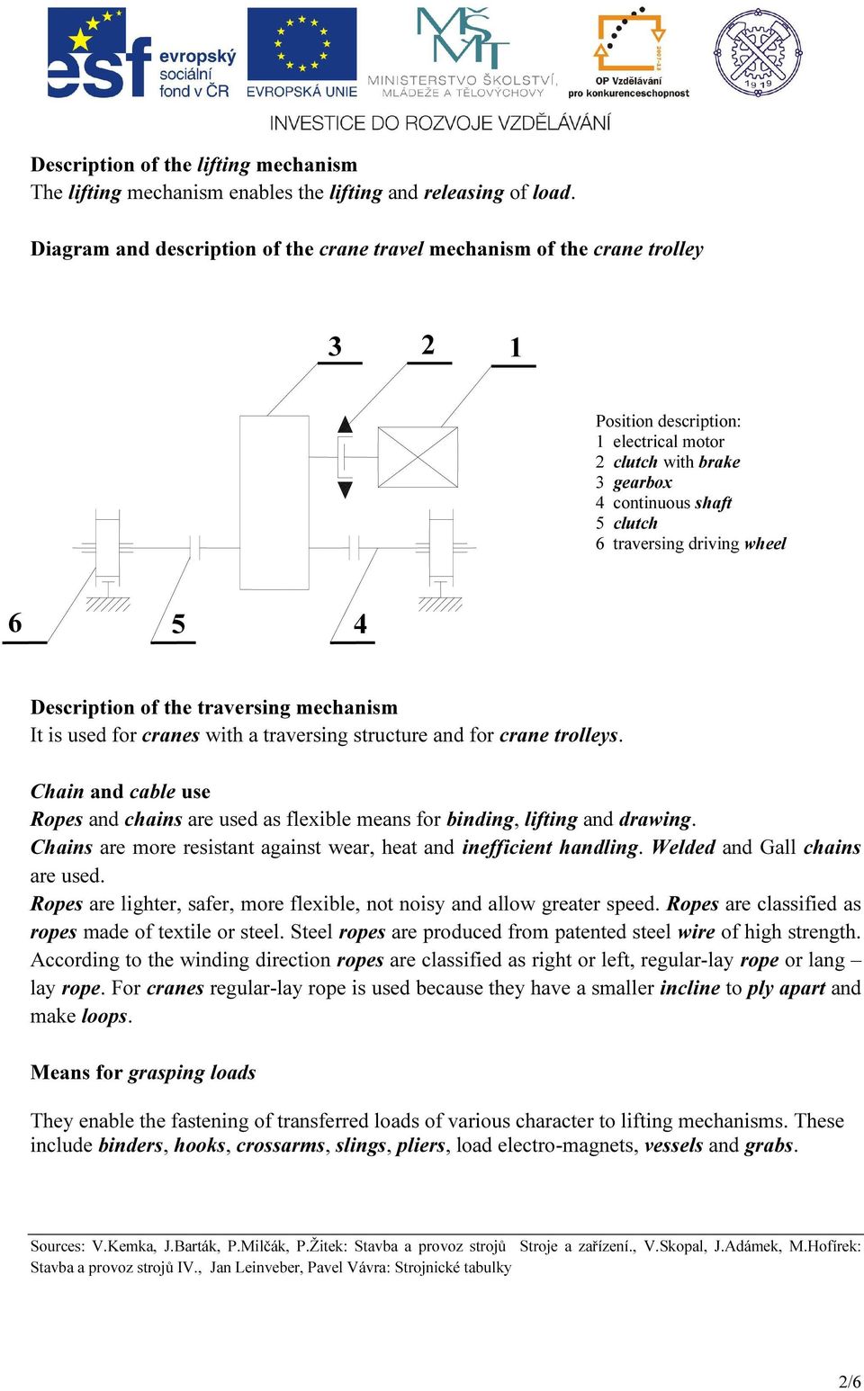 driving wheel 6 5 4 Description of the traversing mechanism It is used for cranes with a traversing structure and for crane trolleys.