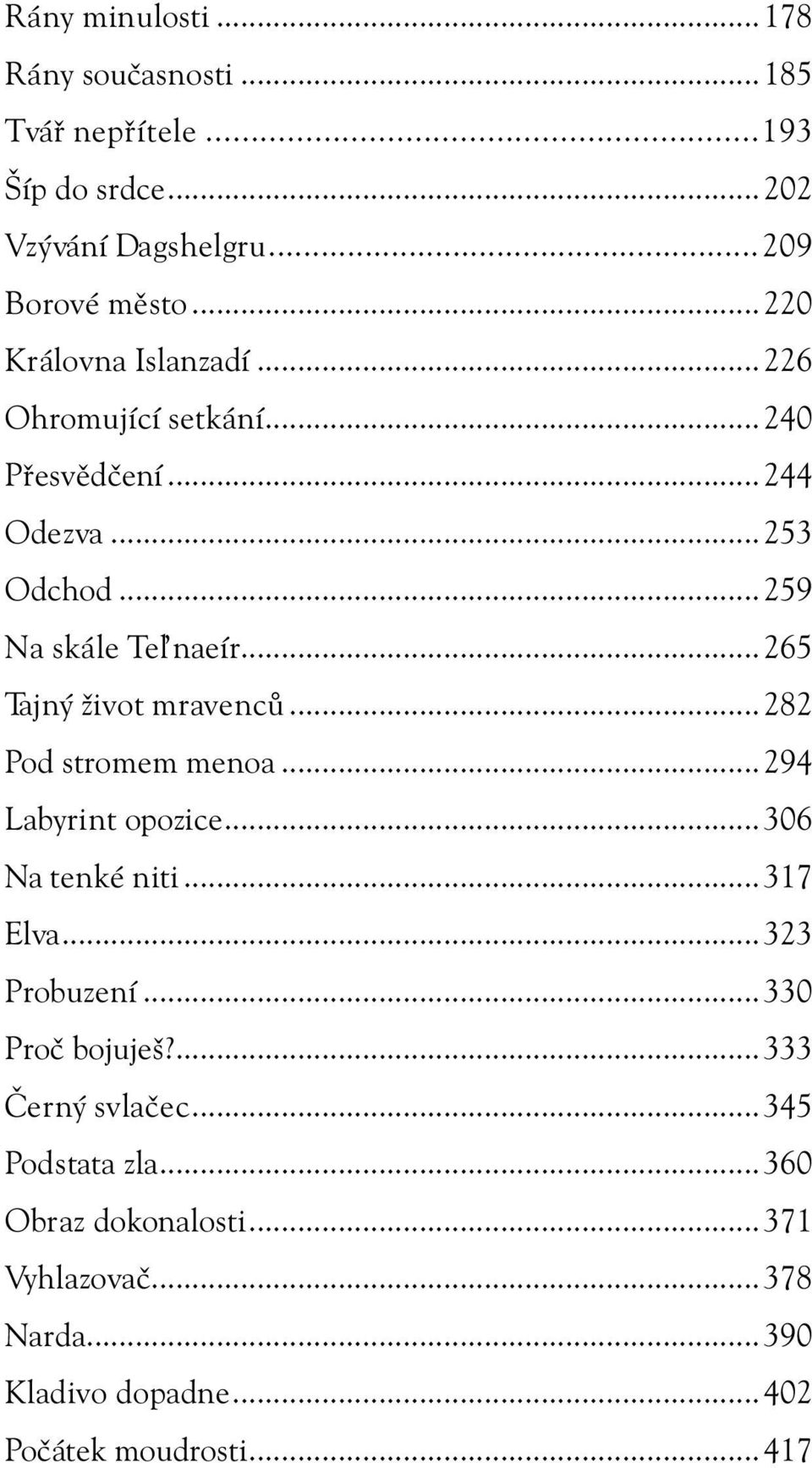 ..265 Tajný život mravenců...282 Pod stromem menoa...294 Labyrint opozice...306 Na tenké niti...317 Elva...323 Probuzení.