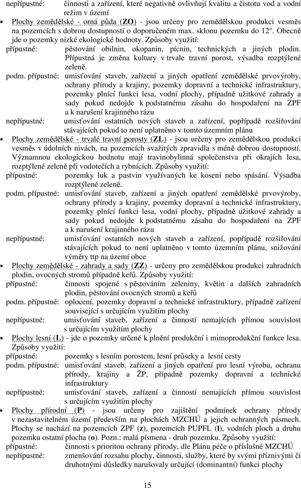 Přípustná je změna kultury v trvale travní porost, výsadba rozptýlené zeleně. podm.