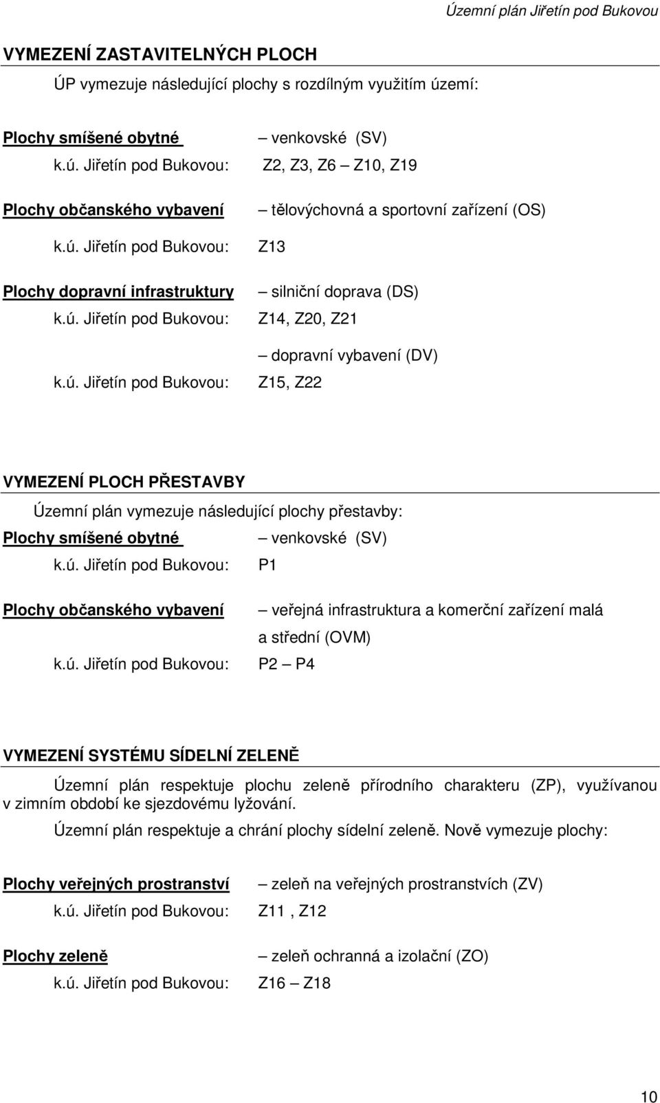 VYMEZENÍ PLOCH PŘESTAVBY Územní plán vymezuje následující plochy přestavby: Plochy smíšené obytné venkovské (SV) k.ú.