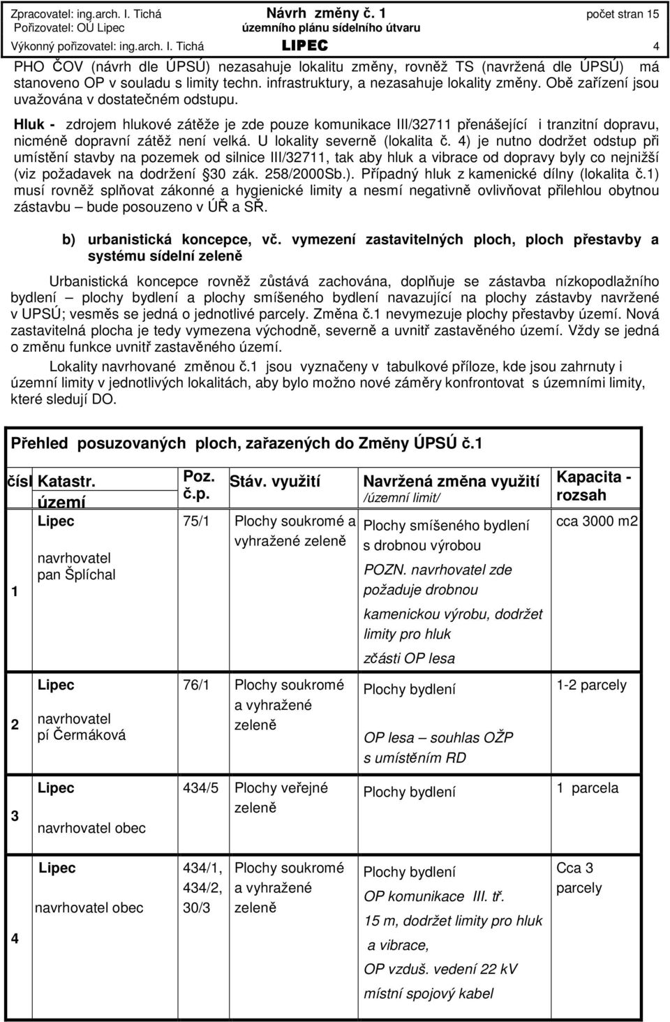 U lokality severně (lokalita č. 4) je nutno dodržet odstup při umístění stavby na pozemek od silnice III/32711, tak aby hluk a vibrace od dopravy byly co nejnižší (viz požadavek na dodržení 30 zák.