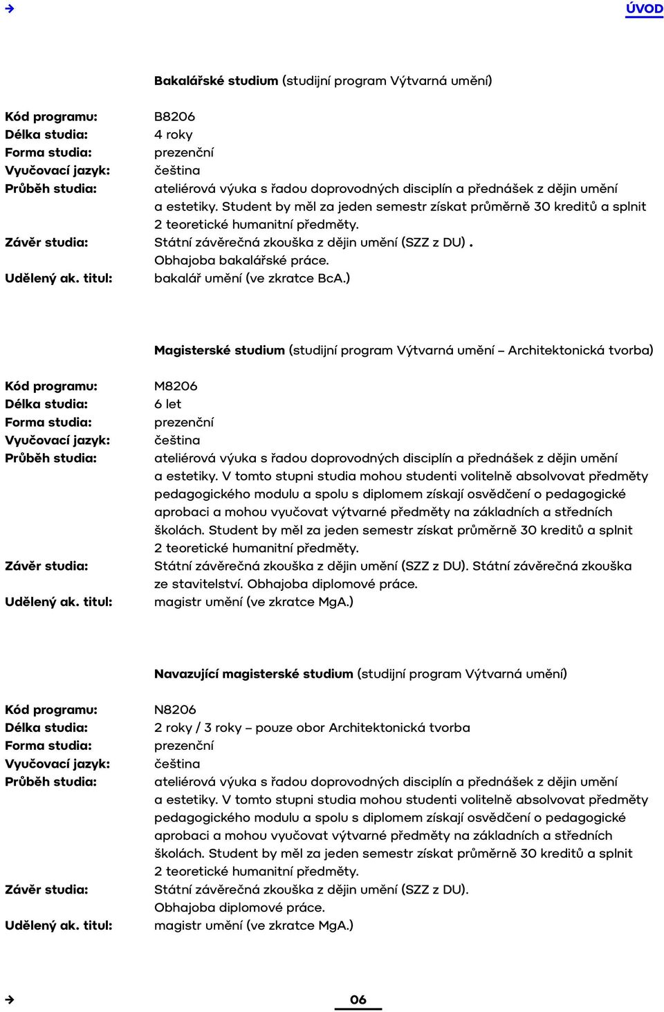 Závěr studia: Státní závěrečná zkouška z dějin umění (SZZ z DU). Obhajoba bakalářské práce. Udělený ak. titul: bakalář umění (ve zkratce BcA.