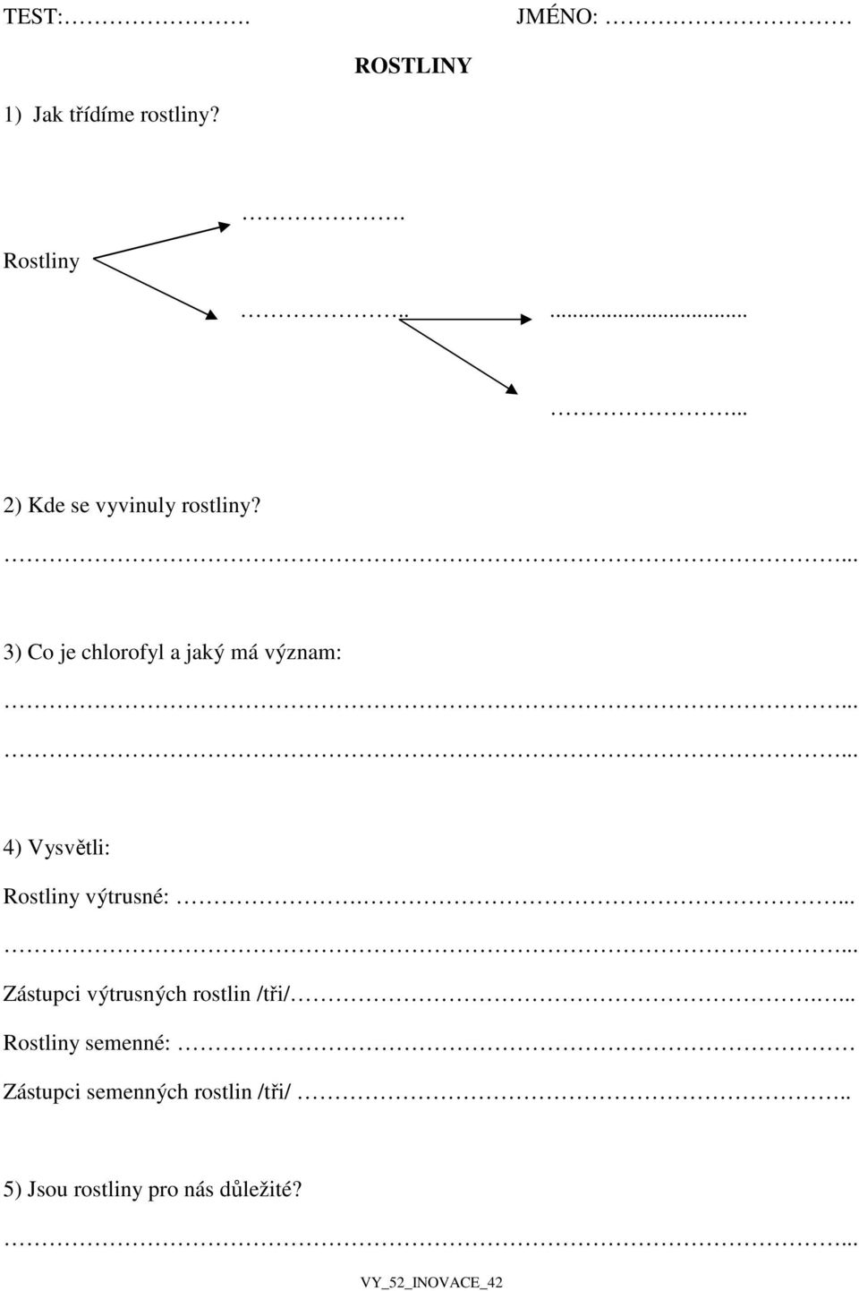 3) Co je chlorofyl a jaký má význam: 4) Vysvětli: Rostliny výtrusné:.