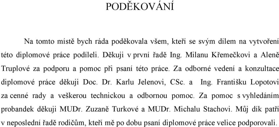Karlu Jelenovi, CSc. a Ing. Františku Lopotovi za cenné rady a veškerou technickou a odbornou pomoc.