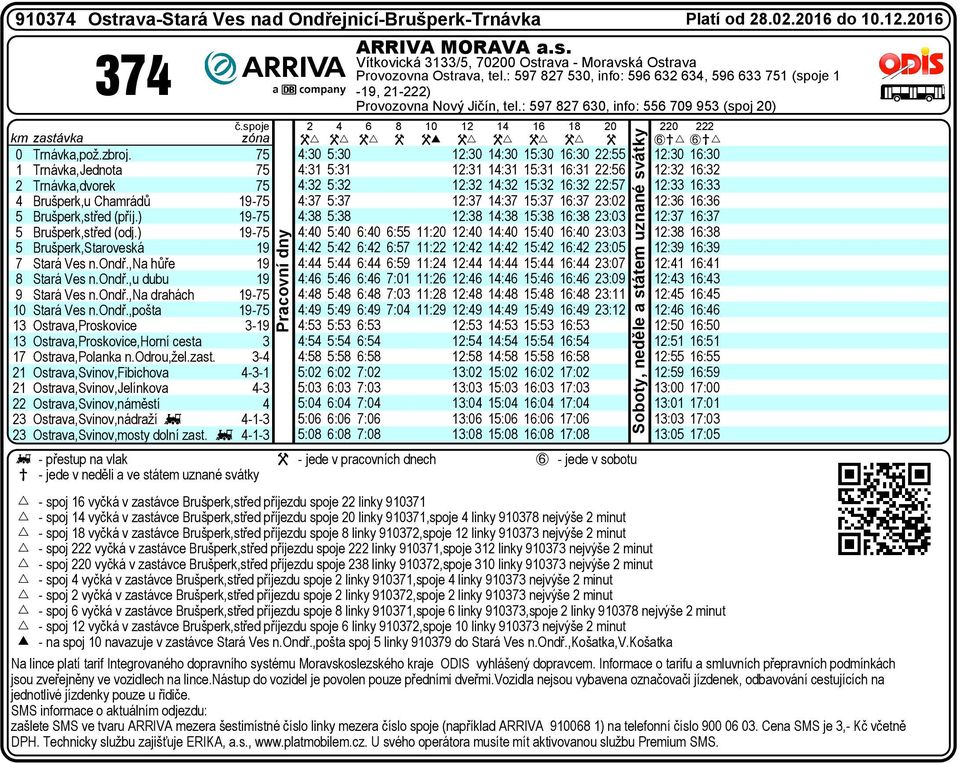 Odrou,žel.zast. - Ostrava,Sviov,Fibichova -- Ostrava,Sviov,Jelíkova - Ostrava,Sviov,áměstí Ostrava,Sviov,ádraží g -- Ostrava,Sviov,mosty dolí zast.