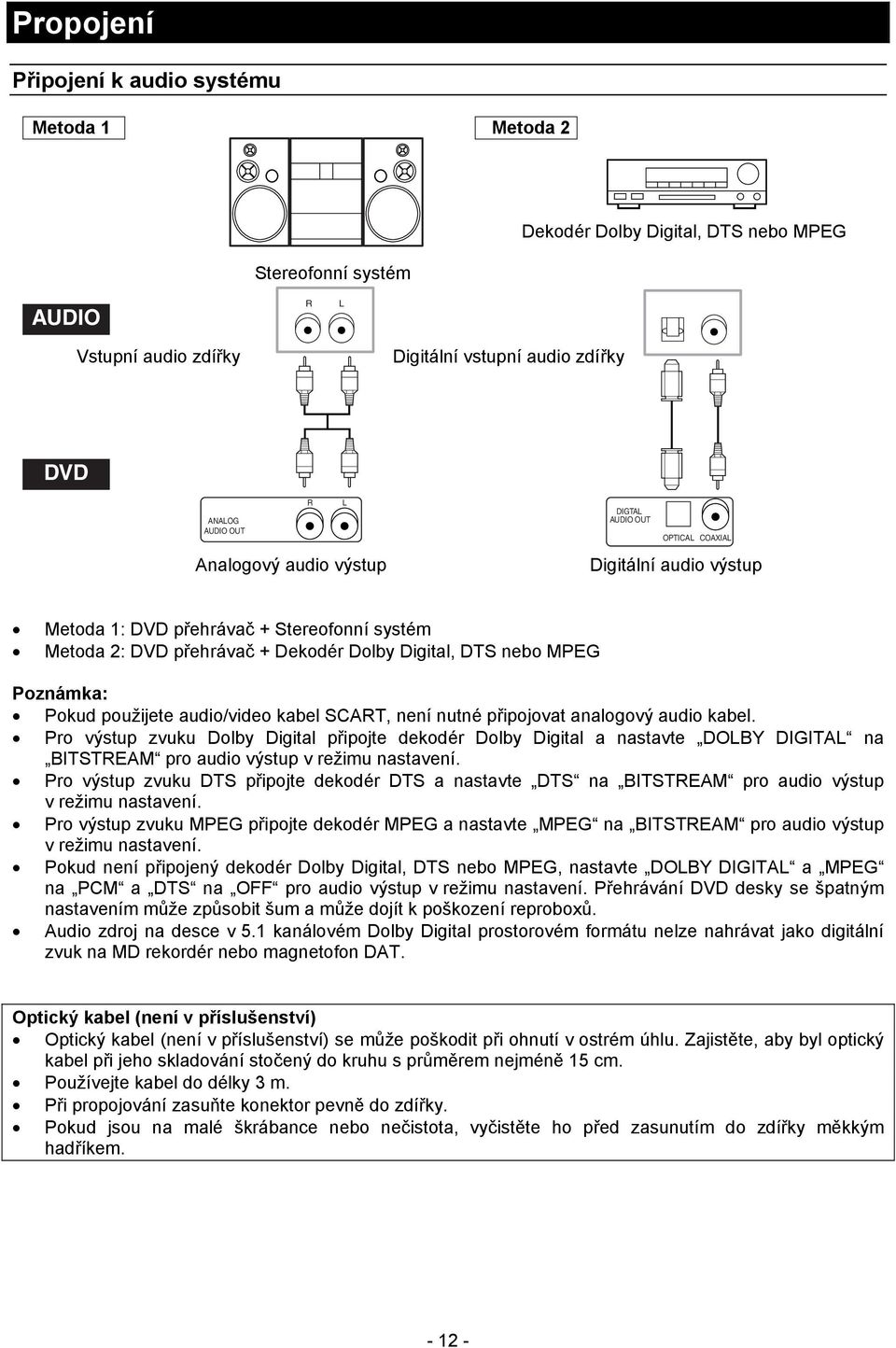 audio/video kabel SCART, není nutné připojovat analogový audio kabel.