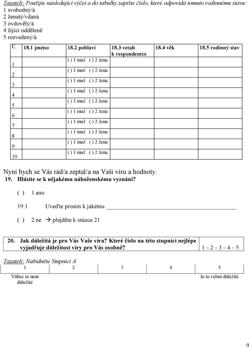 3 vztah k respondentce 1 ( ) 1 muž ( ) 2 žena 2 ( ) 1 muž ( ) 2 žena 3 ( ) 1 muž ( ) 2 žena 4 ( ) 1 muž ( ) 2 žena 5 ( ) 1 muž ( ) 2 žena 6 ( ) 1 muž ( ) 2 žena 7 ( ) 1 muž ( ) 2 žena 8 ( ) 1 muž ( )