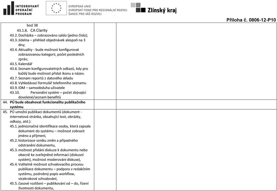 IDM samoobsluha uživatele 43.10. Personální systém počet zbývající dovolené/seznam benefitů 44. PÚ bude obsahovat funkcionalitu publikačního systému 45.