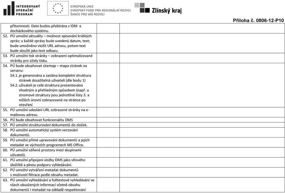 PÚ umožní tisk stránky zobrazení optimalizované stránky pro účely tisku. 54. PÚ bude obsahovat sitemap mapa stránek na serveru: 54.1.