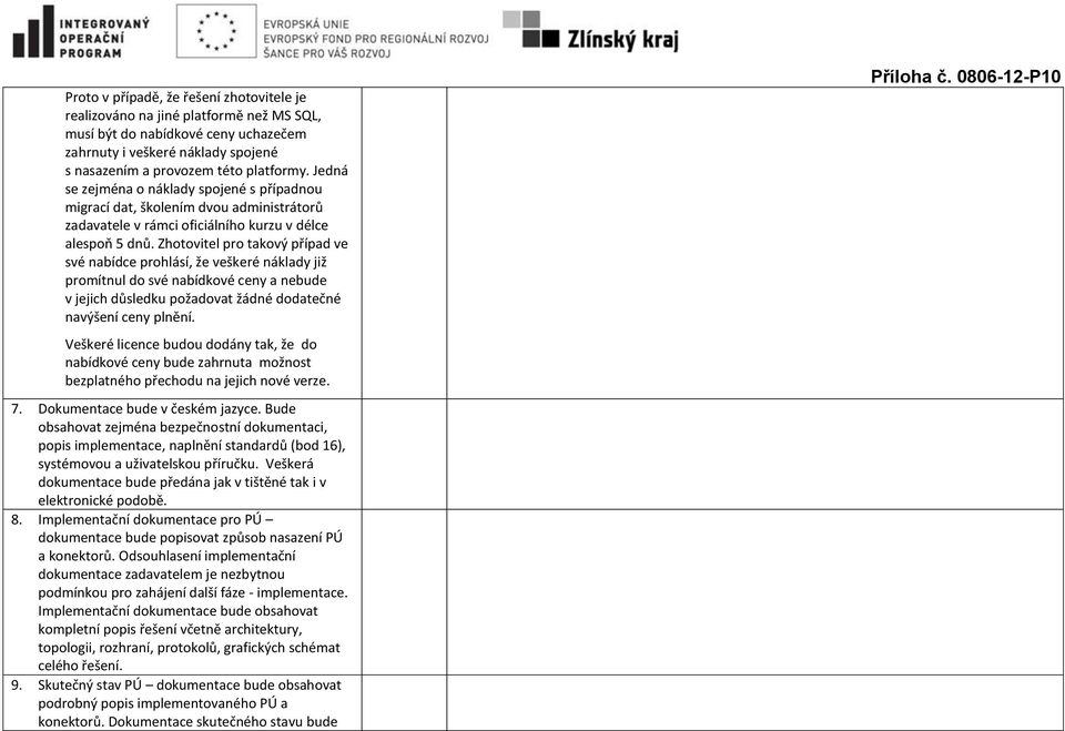 Zhotovitel pro takový případ ve své nabídce prohlásí, že veškeré náklady již promítnul do své nabídkové ceny a nebude v jejich důsledku požadovat žádné dodatečné navýšení ceny plnění.