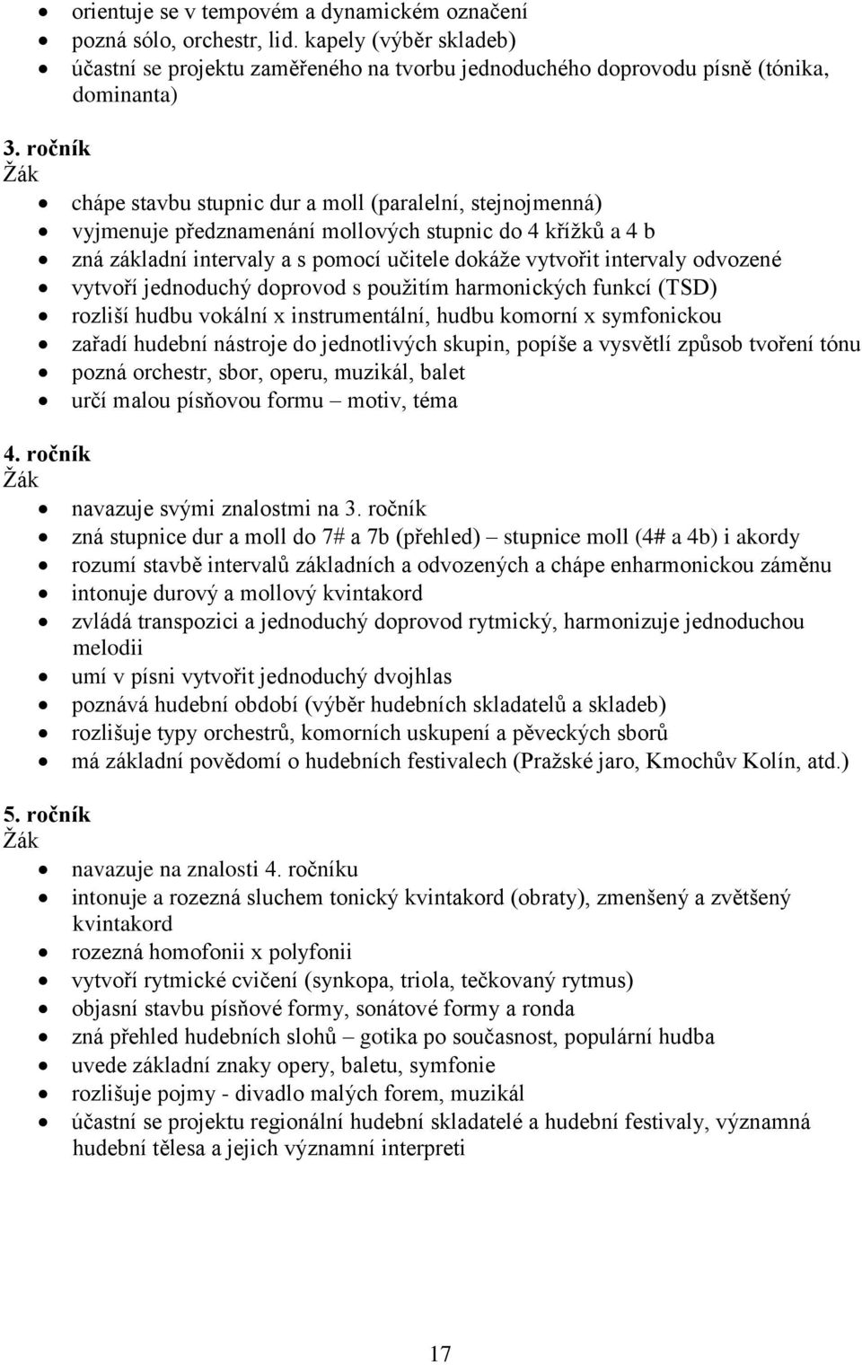 odvozené vytvoří jednoduchý doprovod s použitím harmonických funkcí (TSD) rozliší hudbu vokální x instrumentální, hudbu komorní x symfonickou zařadí hudební nástroje do jednotlivých skupin, popíše a