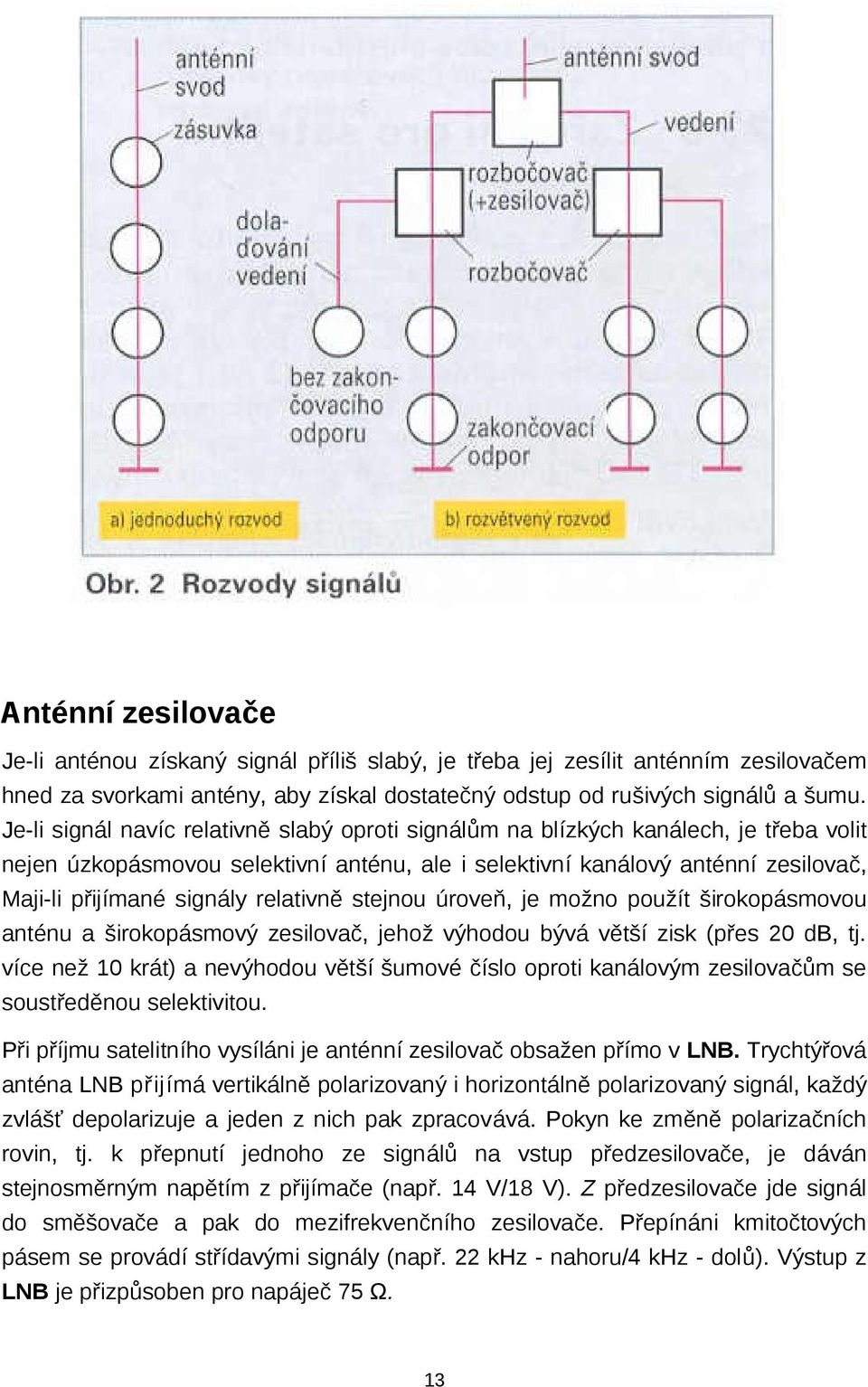 relativně stejnou úroveň, je možno použít širokopásmovou anténu a širokopásmový zesilovač, jehož výhodou bývá větší zisk (přes 20 db, tj.