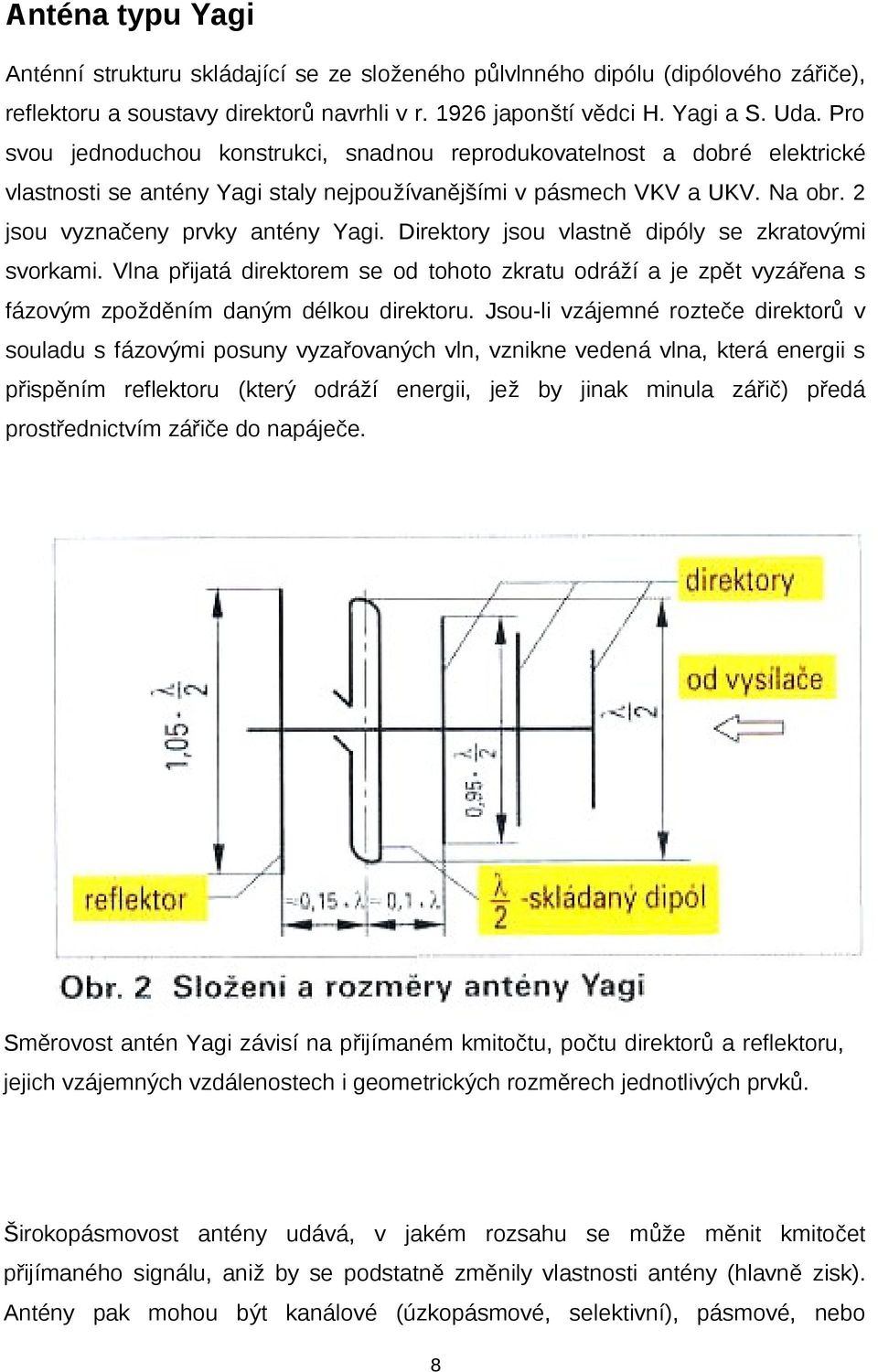 Direktory jsou vlastně dipóly se zkratovými svorkami. Vlna přijatá direktorem se od tohoto zkratu odráží a je zpět vyzářena s fázovým zpožděním daným délkou direktoru.