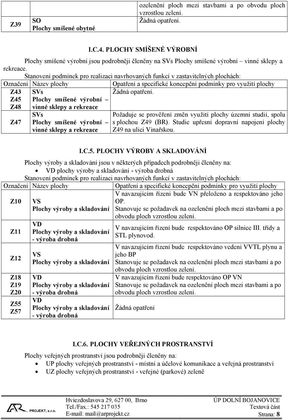 Stanovení podmínek pro realizaci navrhovaných funkcí v zastavitelných plochách: Označení Název plochy Z43 Z45 Z48 Z47 SVs Plochy smíšené výrobní vinné sklepy a rekreace SVs Plochy smíšené výrobní