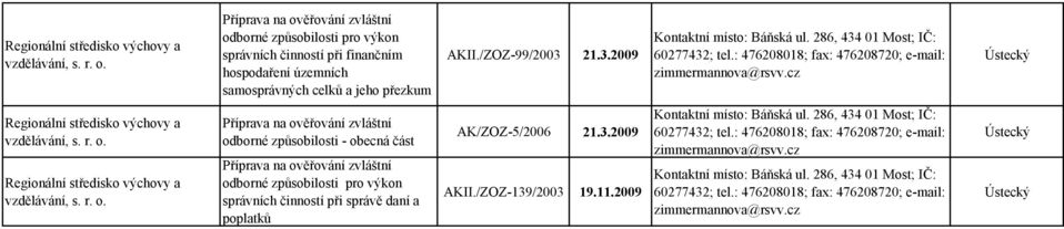 21.3.2009 Regionální středisko výchovy a Regionální středisko výchovy a Příprava na ověřování zvláštní odborné způsobilosti