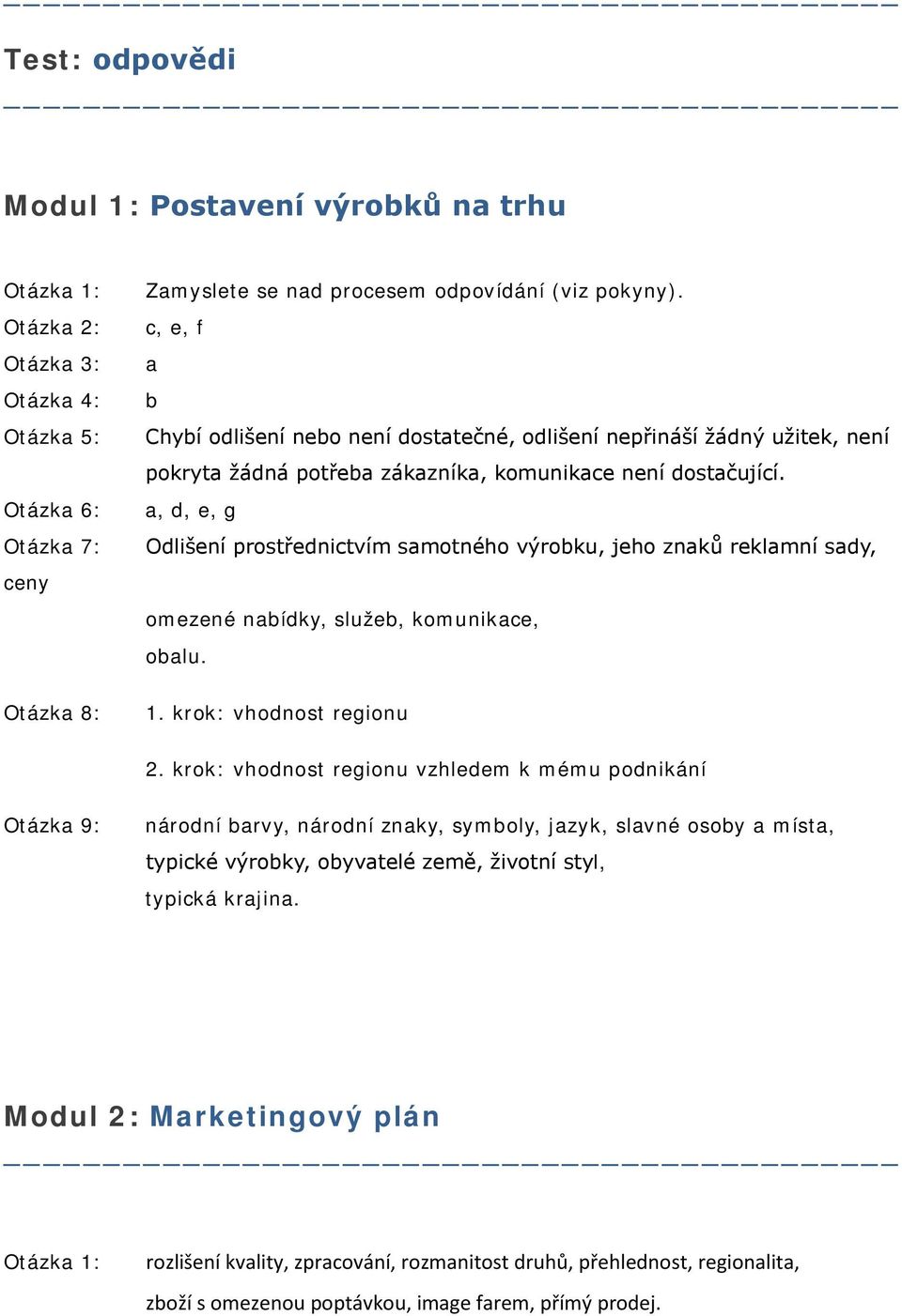 a, d, e, g Odlišení prostřednictvím samotného výrobku, jeho znaků reklamní sady, omezené nabídky, služeb, komunikace, obalu. 1. krok: vhodnost regionu 2.