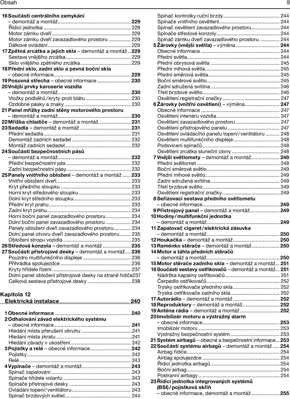 .. 229 19 Posuvná střecha obecné informace... 230 20 Vnější prvky karoserie vozidla demontáž a montáž... 230 Vložky podběhů / kryty proti blátu... 230 Ozdobné pásky a znaky.