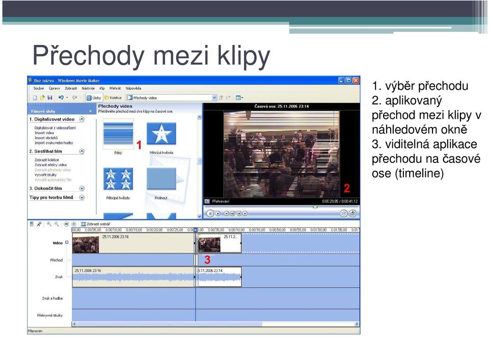 aplikovaný přechod mezi klipy v