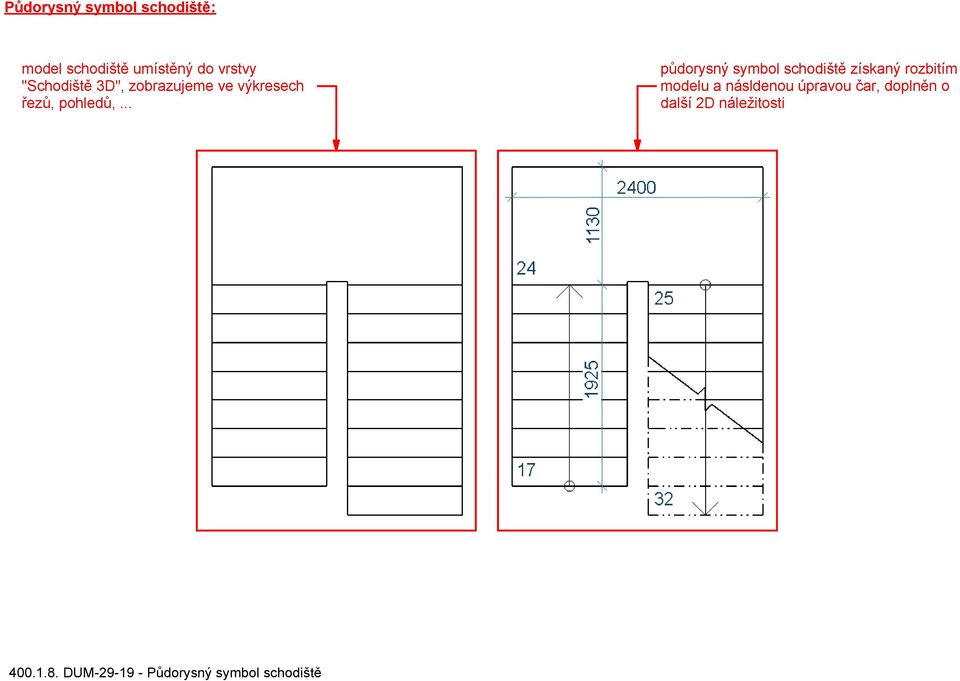 .. půdorysný symbol schodiště získaný rozbitím modelu a násldenou