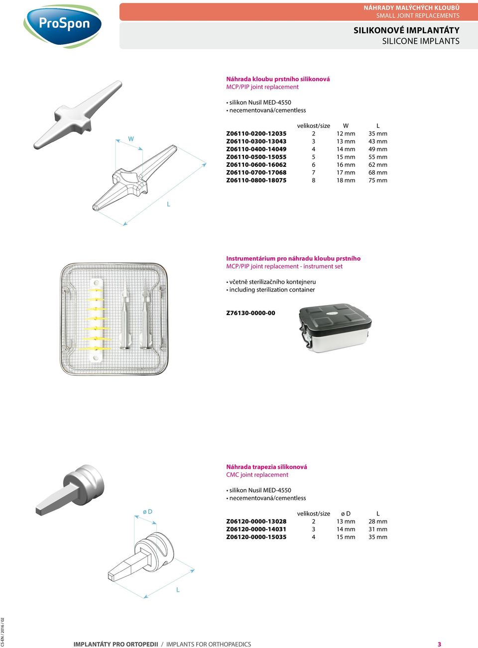 mm 68 mm Z06110-0800-18075 8 18 mm 75 mm Instrumentárium pro náhradu kloubu prstního MCP/PIP joint replacement - instrument set včetně sterilizačního kontejneru including sterilization container