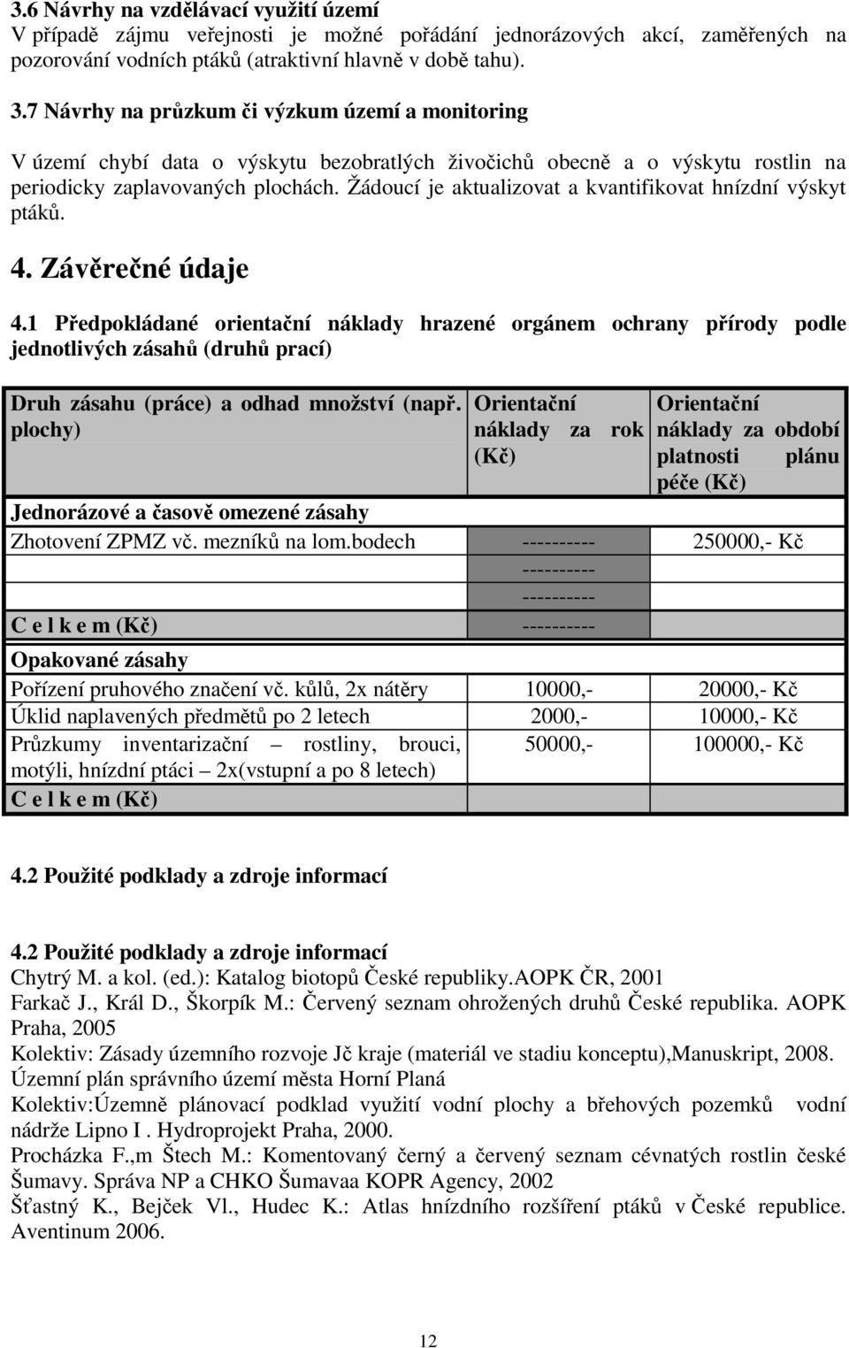 Žádoucí je aktualizovat a kvantifikovat hnízdní výskyt ptáků. 4. Závěrečné údaje 4.