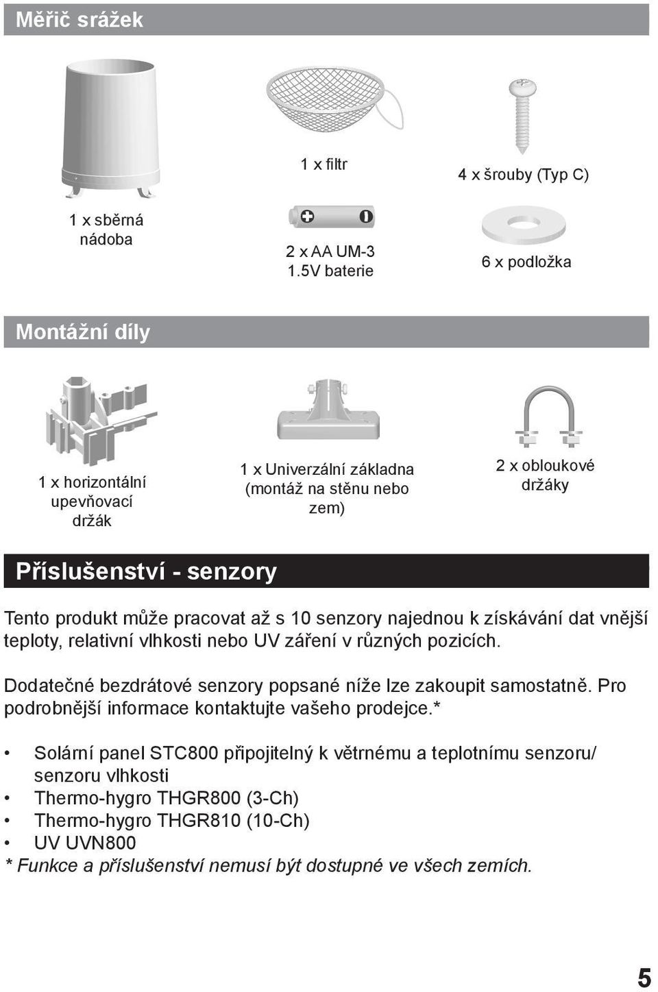 produkt může pracovat až s 10 senzory najednou k získávání dat vnější teploty, relativní vlhkosti nebo UV záření v různých pozicích.