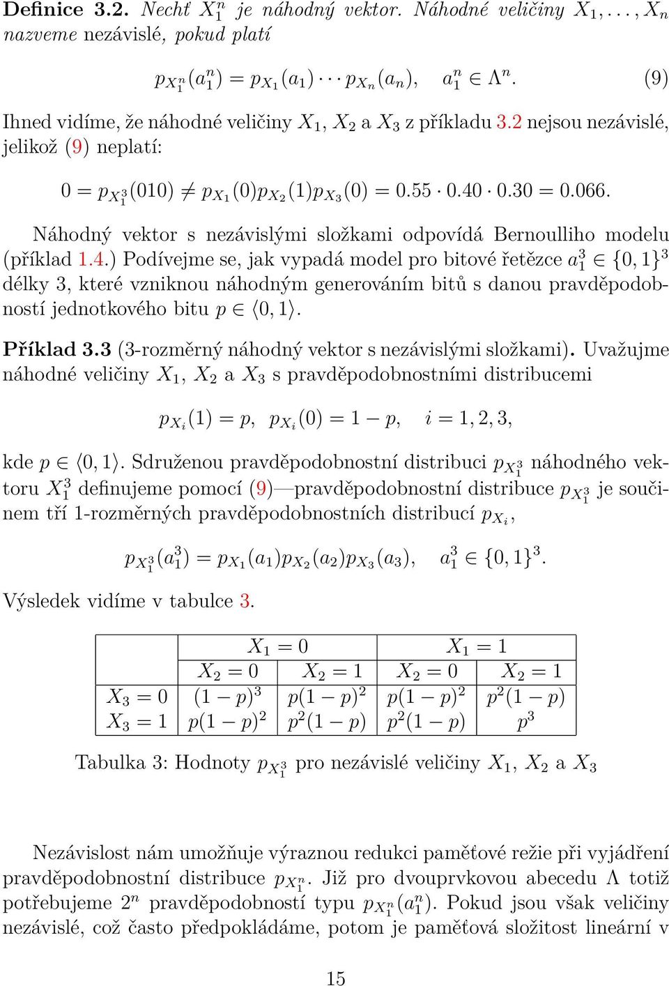 Náhodný vektor s nezávislými složkami odpovídá Bernoulliho modelu (příklad.4.