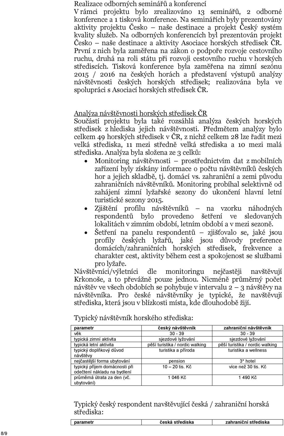 Na odborných konferencích byl prezentován projekt Česko naše destinace a aktivity Asociace horských středisek ČR.