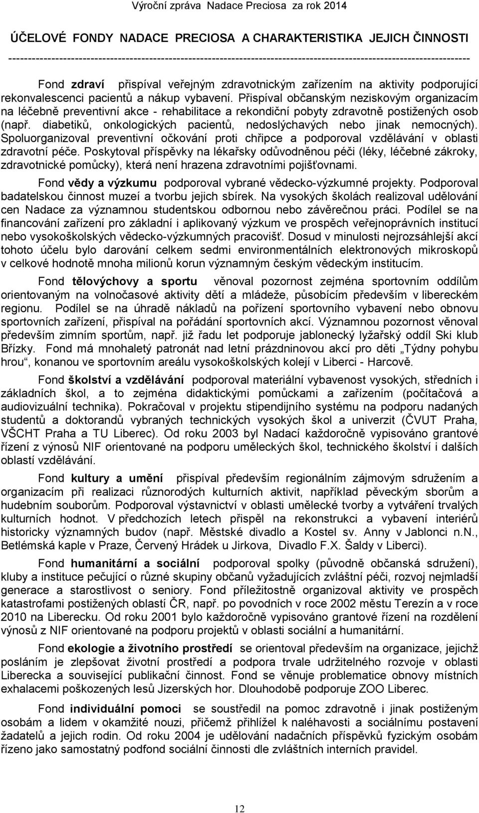 Přispíval občanským neziskovým organizacím na léčebně preventivní akce - rehabilitace a rekondiční pobyty zdravotně postižených osob (např.