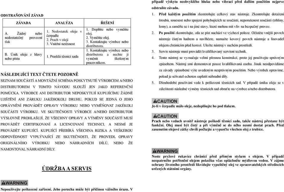 SEZNAM SOUČÁSTÍ A MONTÁŽNÍ SCHÉMA POSKYTNUTÉ VÝROBCEM A/NEBO DISTRIBUTOREM V TOMTO NÁVODU SLOUŽÍ JEN JAKO REFERENČNÍ POMŮCKA.