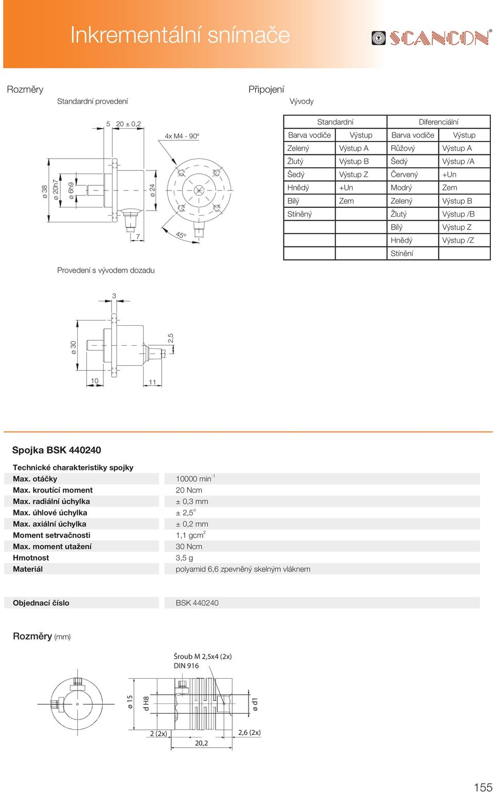 440240 Šroub M 2,5x4 (2x) DIN 916 ø 15 d H8 ø d1 ø 0 2,5 ø 8 ø 20h7 ø 6h9 ø 24 45º Technické charakteristiky spojky Max. otáčky 10000 min -1 Max. kroutící moment 0 Ncm Max.