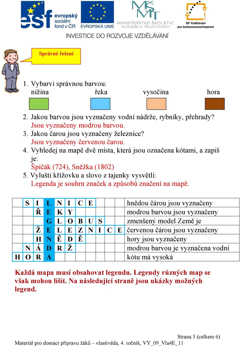 Vylušti křížovku a slovo z tajenky vysvětli: Legenda je souhrn značek a způsobů značení na mapě.