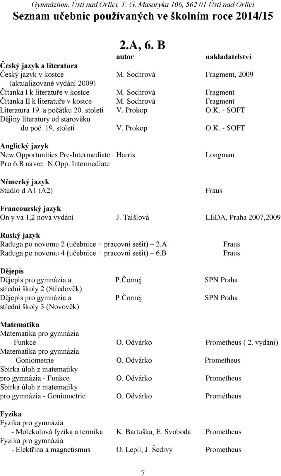 B navíc: N.Opp. Intermediate Německý jazyk Studio d A1 (A2) Longman Francouzský jazyk On y va 1,2 nová vydání J.