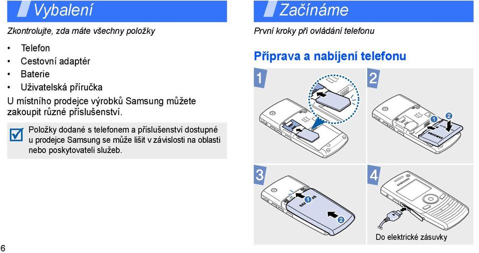 Položky dodané s telefonem a příslušenství dostupné u prodejce Samsung se může lišit v závislosti na